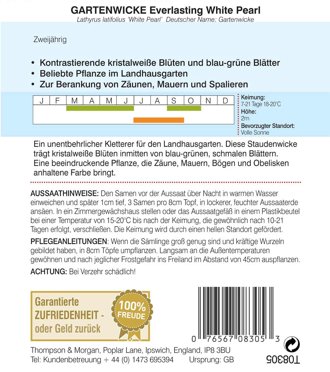 Blumensamen Gartenwicke Everlasting White Pearl