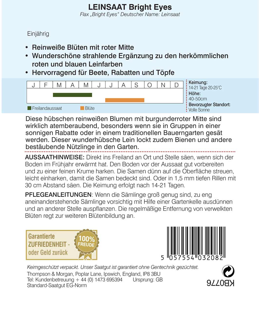 Blumensamen Leinsaat Bright Eyes