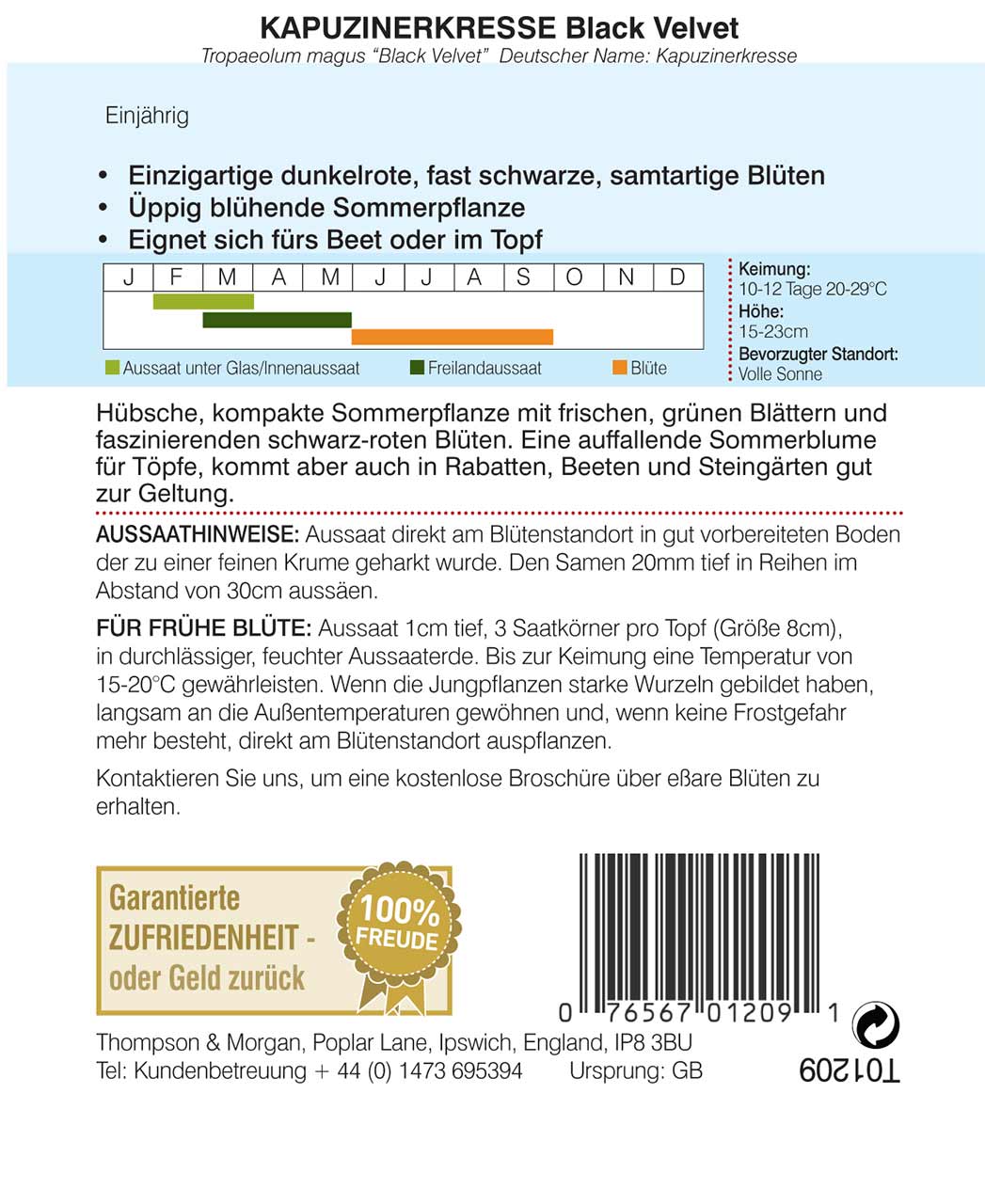 Blumensamen Kapuzinerkresse Black Velvet