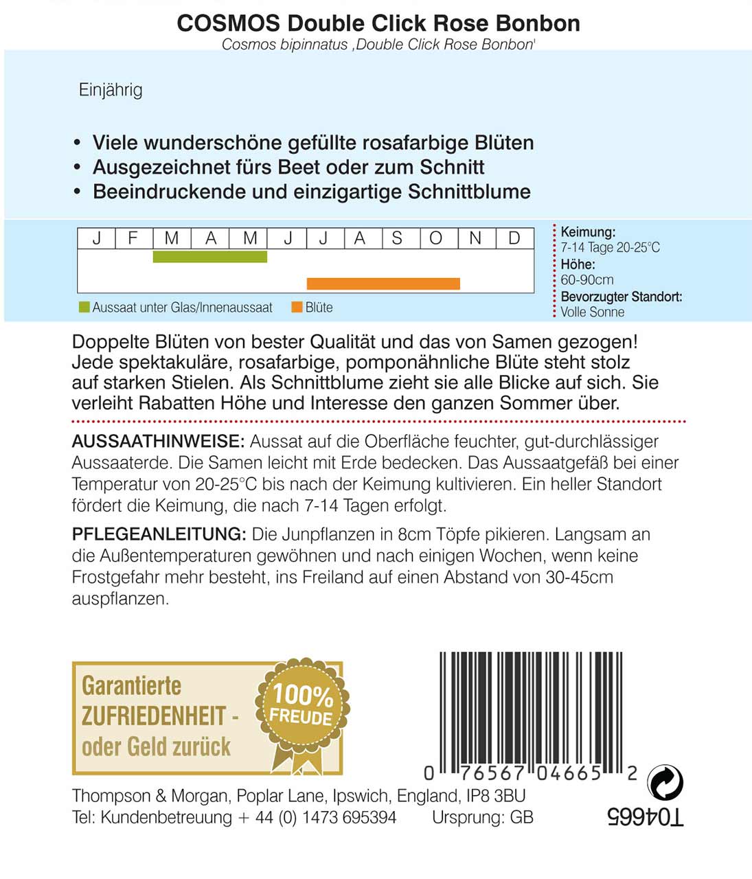 Blumensamen Cosmos Double Click Rose Bonbon