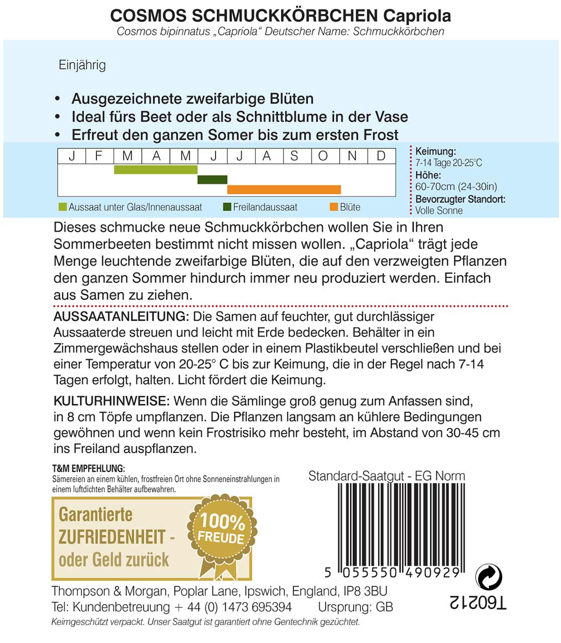 Blumensamen Cosmos Capriola