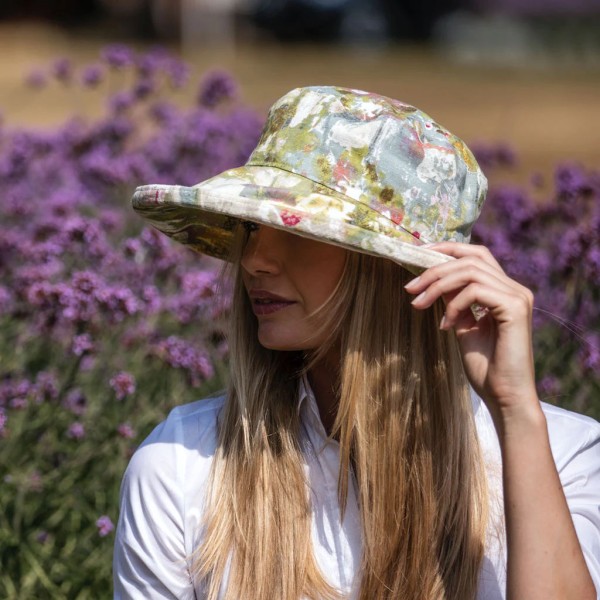 Hut »Natural Linen Sun Hat - Abstract «